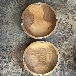 Wood Round Bowls with Bone inlay