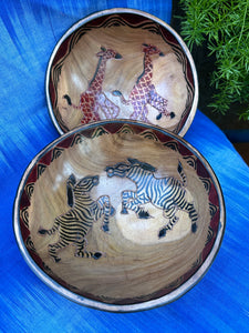 Wood Carved Painted Bowls