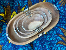 Load image into Gallery viewer, Wood Oblong Bowl with bone inlay
