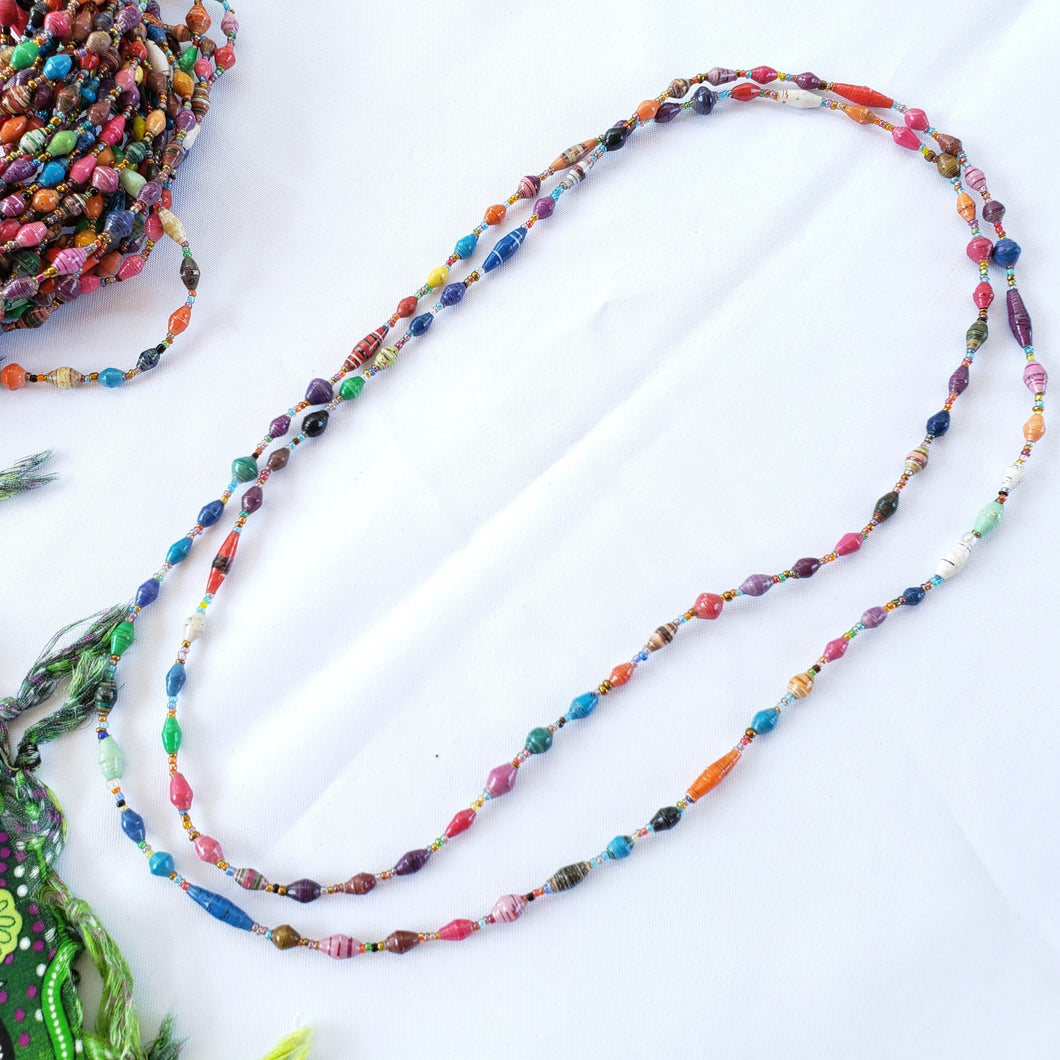 Necklace - Long single strand Tiny paper bead necklaces (Multiple colors/styles)