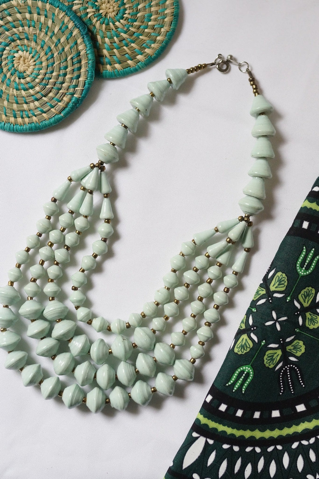 Necklace - Paper Bead Mint Multi strand
