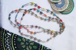 Necklace - Long single strand medium paper bead necklaces (Multiple colors/styles)