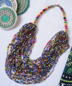 Necklace - Seed Bead/ Wood Bead Multistrand