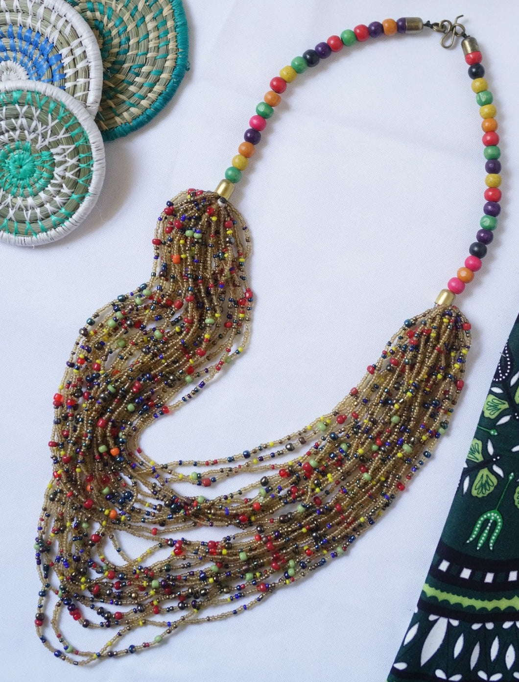 Necklace - Seed Bead/ Wood Bead Multistrand