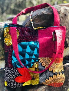 Bag:  Large Zip Top Kitenge Canvas Tote Bag