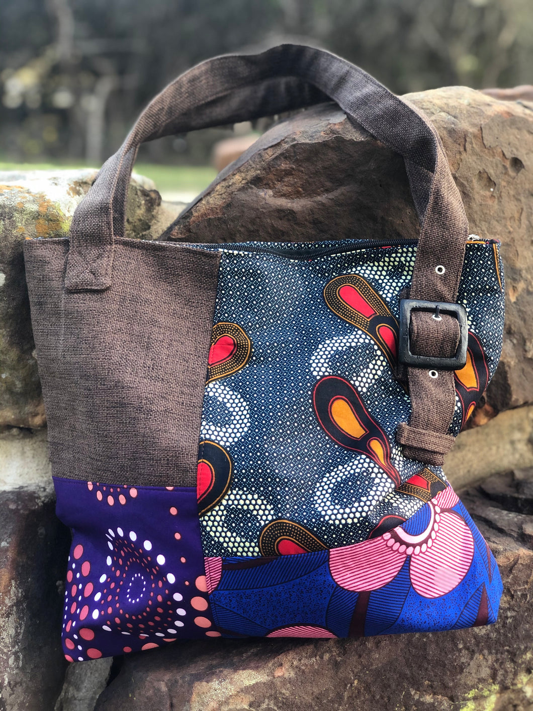 Bag:  Large Zip Top Kitenge Canvas Tote Bag